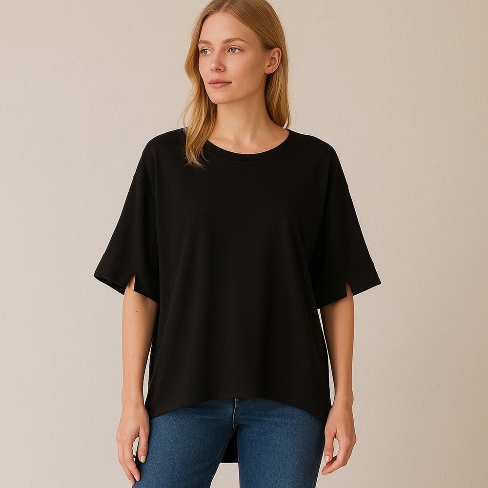 Entro NEW Black Fuzzy Oversized Slit Sleeve Soft Knit Top Size S/M M/L